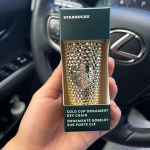 NEW Starbucks Holiday 2022 Chrome ‘GOLD Bling’ Studded Ornament Keychain